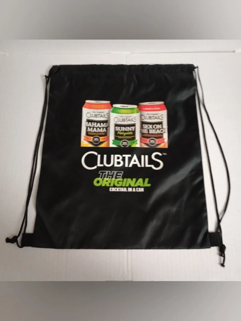 Clubtails Cocktail In A Can Branded Black Drawstring Backpack Bag 16